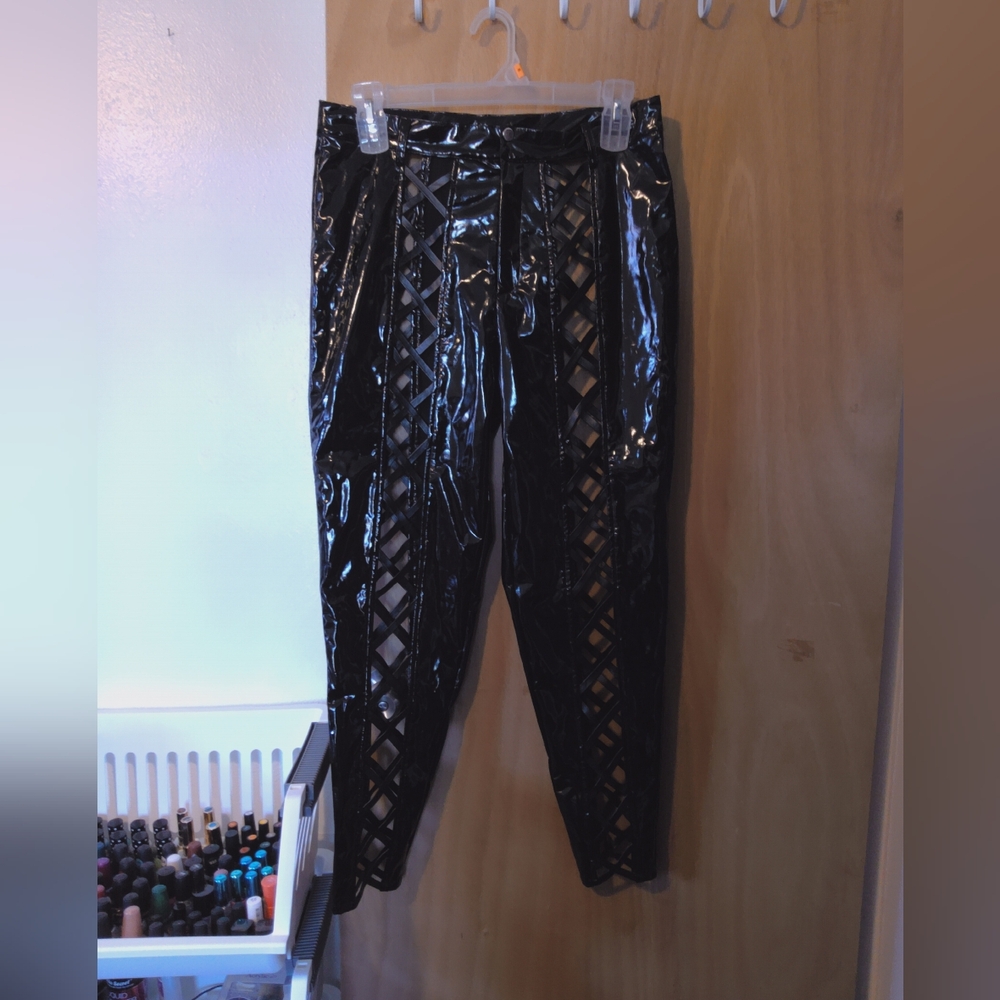 Black Vinyl Lattice Leggings